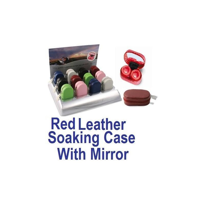 Red Leather Contact Lens soaking Case With Mirror