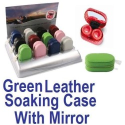Estuche de cuero verde para remojar lentes de contacto con espejo