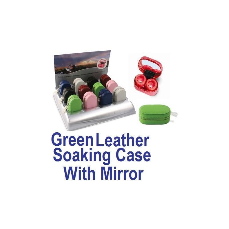Green Leather Contact Lens soaking Case With Mirror