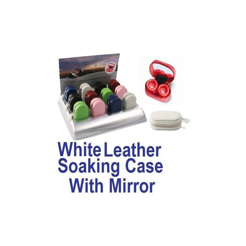 White Leather Contact Lens soaking Case With Mirror