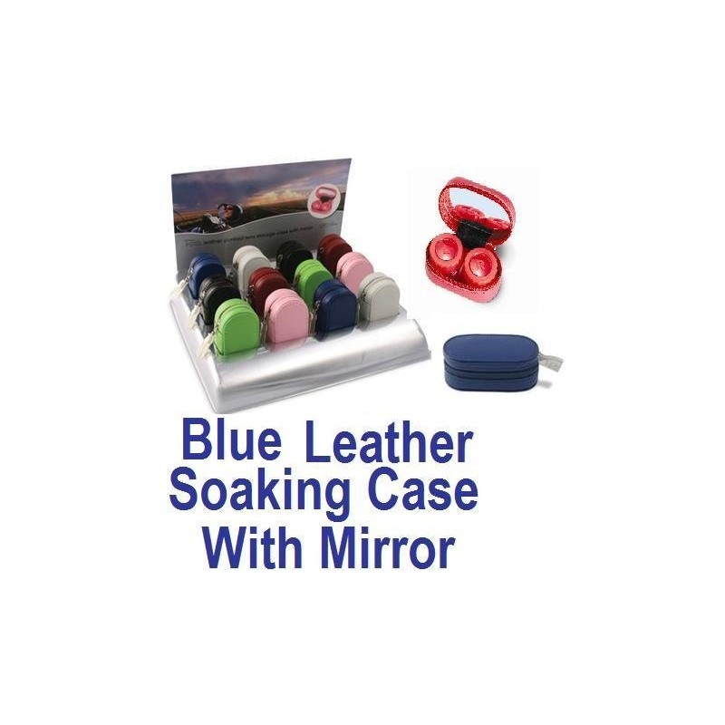 Blue Leather Contact Lens soaking Case With Mirror