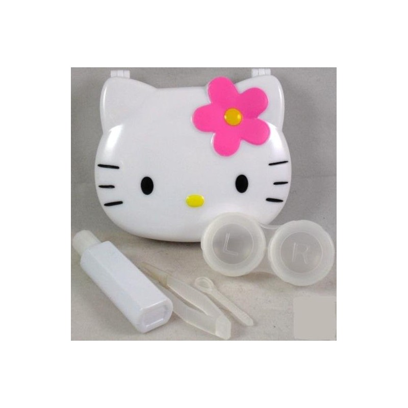 Kit de voyage de trempage pour stockage de lentilles de contact Hello Kitty blanc
