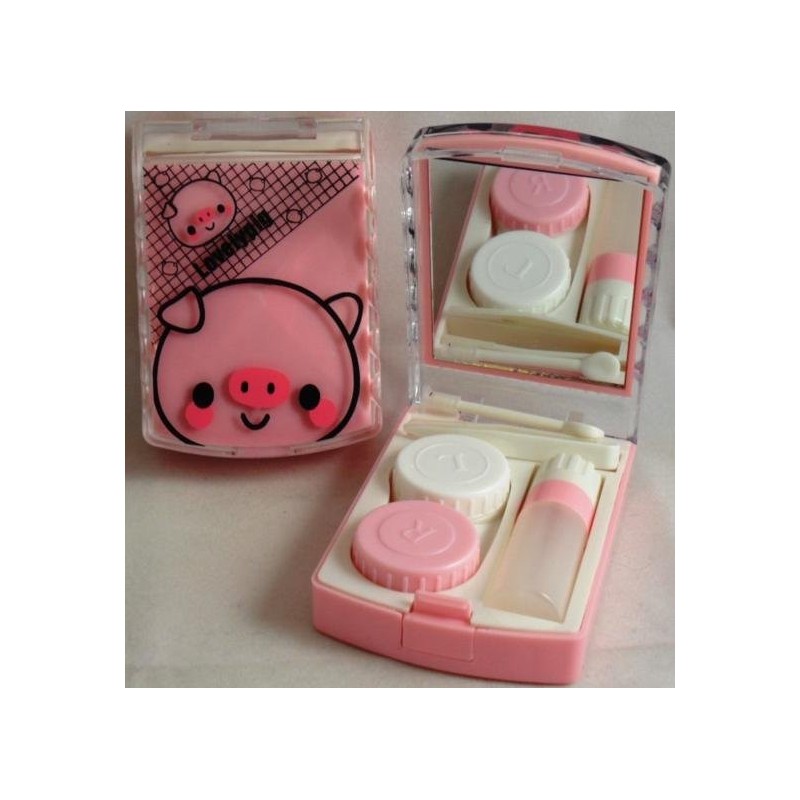 Kit de voyage de trempage de stockage de lentilles de contact de joli cochon rose