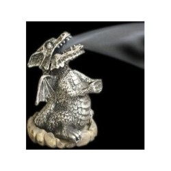 Brûleur porte-cône d'encens dragon fumant en argent