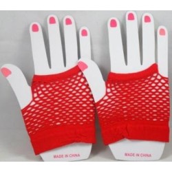 Short Neon Fishnet Fingerless Gloves one size - Red