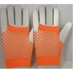 Short Neon Fishnet Fingerless Gloves one size - Orange