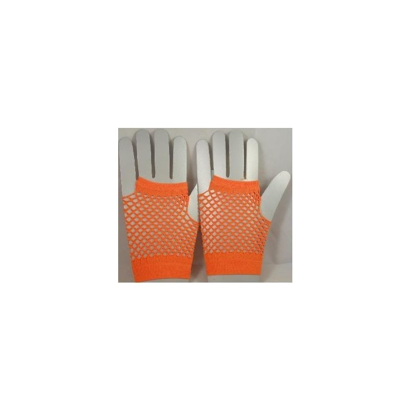 Gants courts sans doigts en résille fluo taille unique - Orange