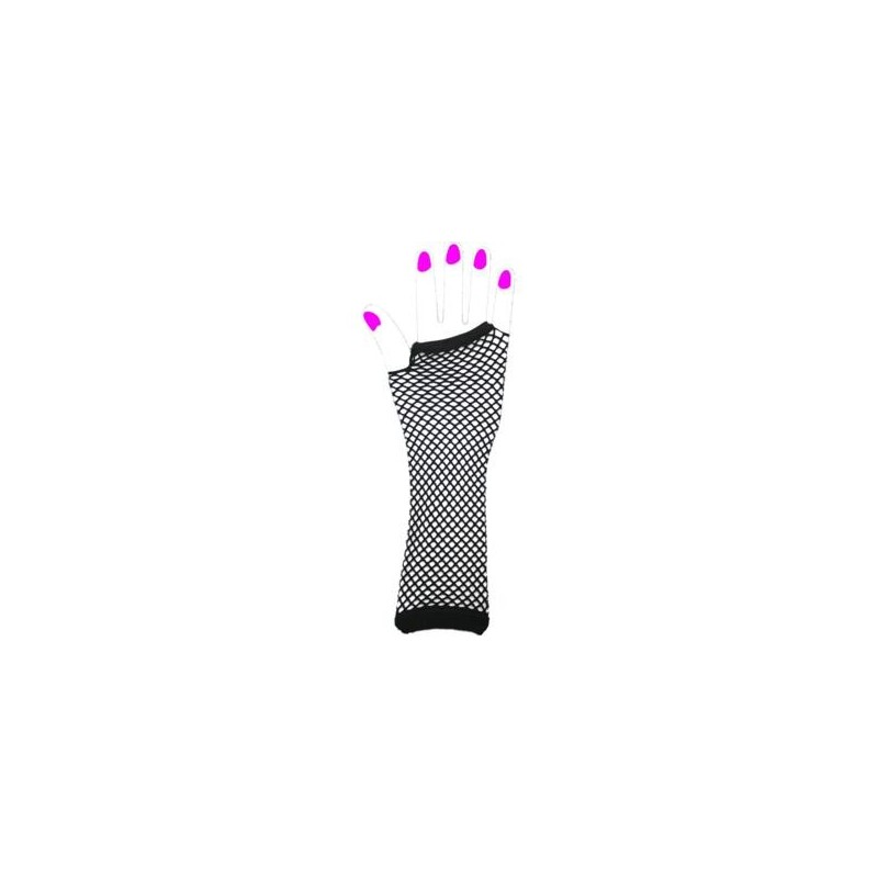 Deux longs gants sans doigts en résille fluo taille unique - Noir