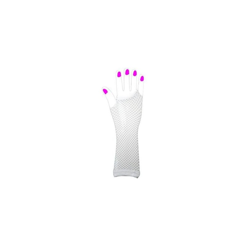 Due guanti lunghi senza dita a rete neon, taglia unica: bianchi