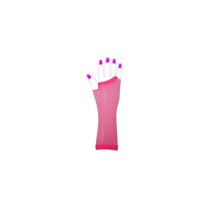 Deux longs gants sans doigts en résille fluo taille unique - Rose