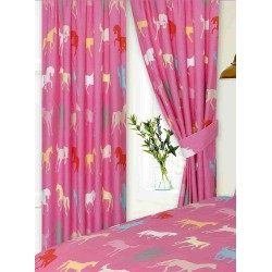 167,6 x 182,9 cm Pferde-Silhouette-Design, rosa Bleistiftfaltenvorhänge mit Raffhaltern