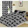 66\" x 72\" Black Horse Silhouette Design Slate Grey Pencil Pleat Curtains With Tie Backs 