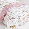 Show Jumping Pony Horse Design Pink Reverible Double Bed Duvet Cover Bedding Set 