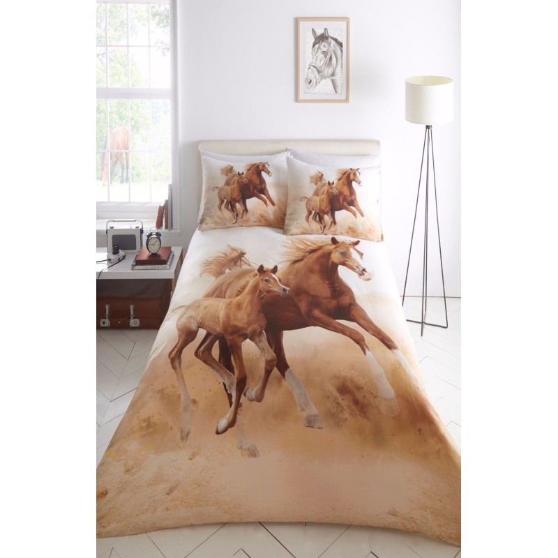 Galloping Horses Foal Stallion Pony Design Photo Quality Double Bed Duvet Cover Bedding Set 