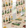 66\" x 72\" Little Flying Scotsman Design Cream Unlined Pencil Pleat Curtains With Tie Backs 