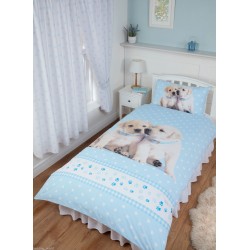 Single Size Luke & Leia Cute Labrador Puppies Design Reversible Duvet Cover & Matching Pillowcase