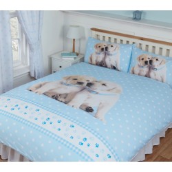 Double Size Luke & Leia Cute Labrador Puppies Design Reversible Duvet Cover & Matching Pillowcases