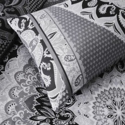 Super King Size Mandala Print Black Grey White Design Duvet Cover & Matching Pillowcases