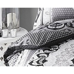 Super King Size Mandala Print Black Grey White Design Duvet Cover & Matching Pillowcases