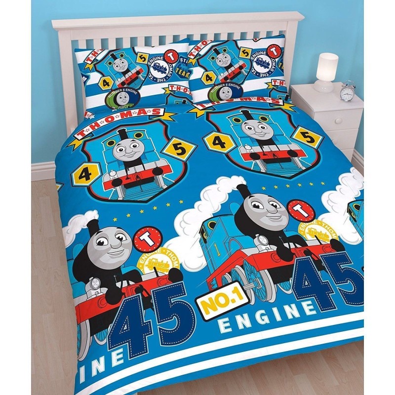 Double Size Thomas The Tank Engine Train Patch Design Rotary Duvet Cover & Matching Pillowcases