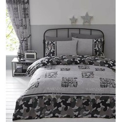 Single Size Camouflage Army Print Design Reversible Slogan Duvet Cover & Matching Pillowcase
