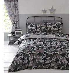 Double Size Camouflage Army Print Design Reversible Slogan Duvet Cover & Matching Pillowcase