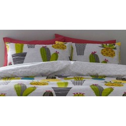Single Size Potted Cactus Design Reversible Duvet Cover & Matching Pillowcase