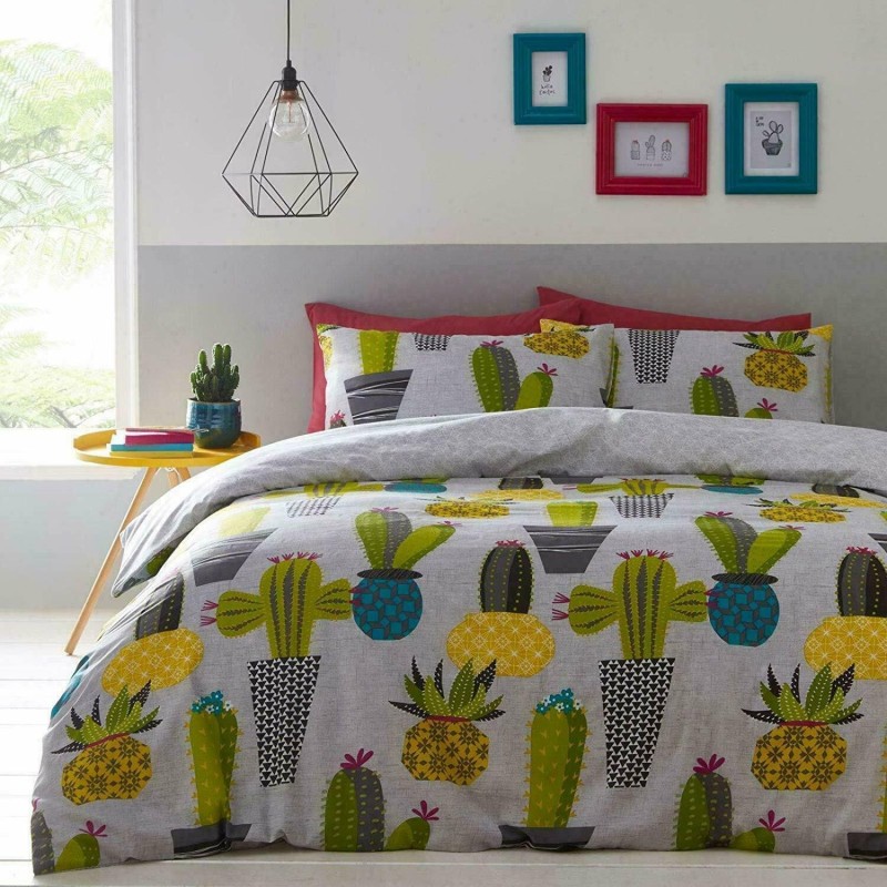 King Size Potted Cactus Design Reversible Duvet Cover & Matching Pillowcases