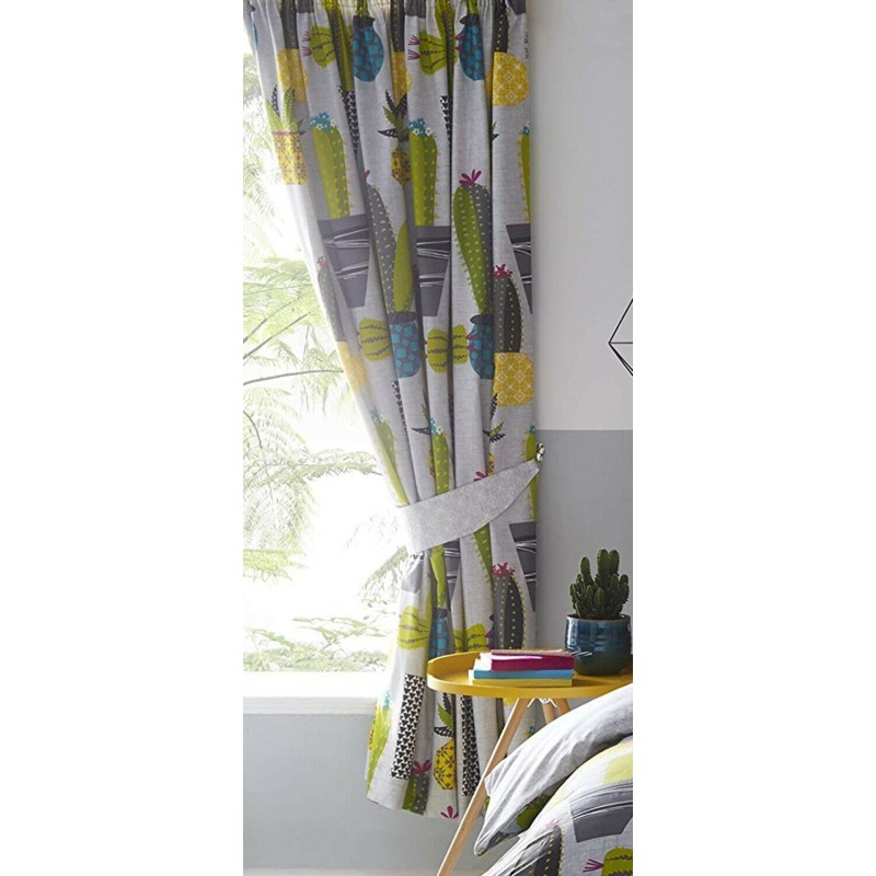 66\" x 72\" Potted Cactus Design Curtains & Matching Tie Backs