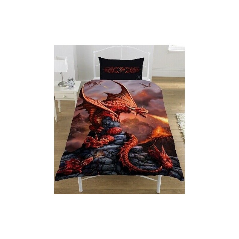 Single Size Fire Dragon Anne Stokes Design Reversible Duvet Cover & Matching Pillowcase