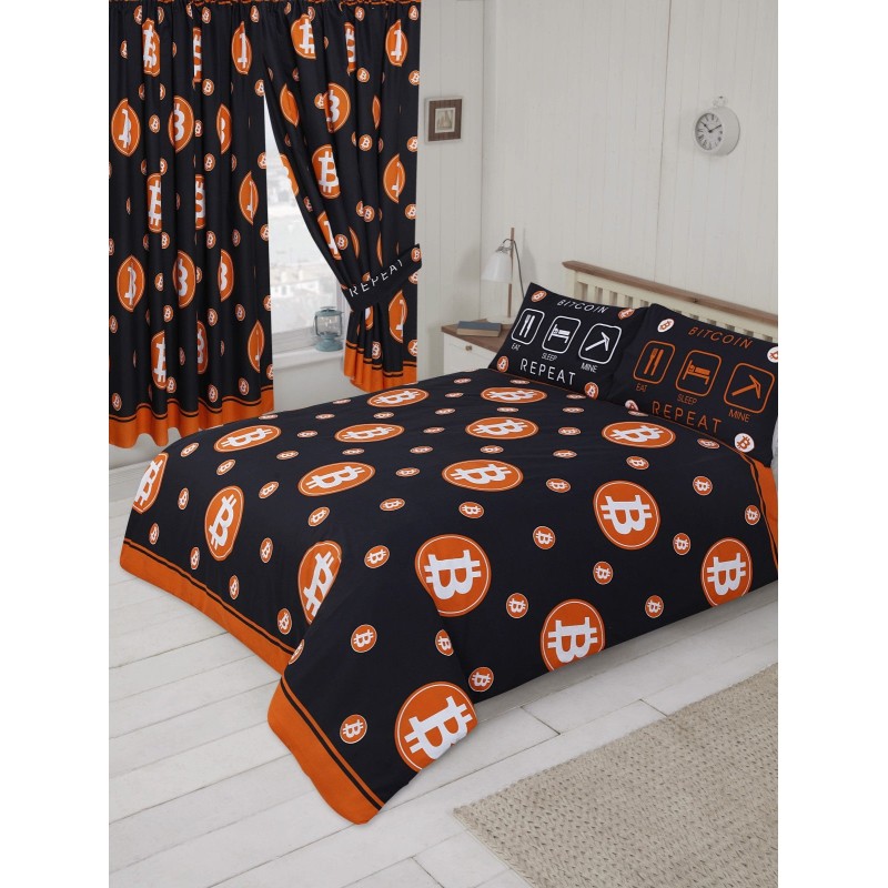 Single Size Bitcoin Currency Logo Orange Black Design Duvet Cover & Matching Pillowcase