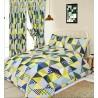 Single Size Geometric Patchwork Design Lime Green, Blue Duvet Cover & Matching Pillowcase