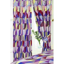 Housse de couette et taies d'oreiller assorties, motif patchwork géométrique, violet, bleu et jaune, taille double