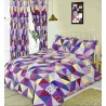 Housse de couette et taies d'oreiller assorties, motif patchwork géométrique, violet, bleu et jaune, taille double