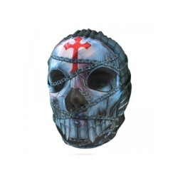 Biker-Maske mit angekettetem Totenkopf und rotem Kruzifix