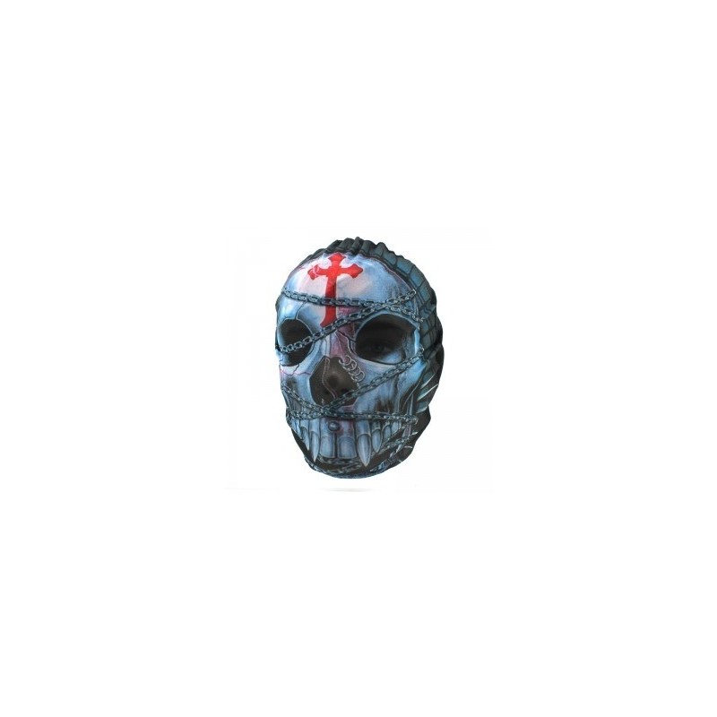 Biker-Maske mit angekettetem Totenkopf und rotem Kruzifix