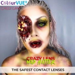 ColourVUE Utilisation 1 Jour Mad Hatter Vert Jaune Crazy Halloween Lentilles de Contact Colorées