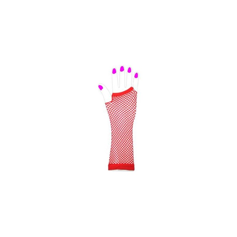 Deux longs gants sans doigts en résille fluo taille unique - Rouge